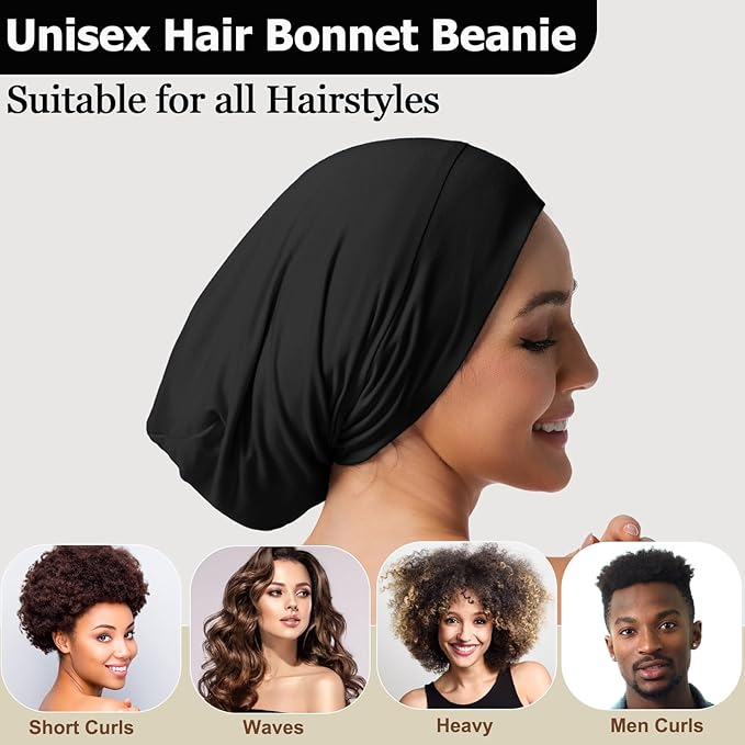 Satin Bonnet for Sleeping Night Cap, Adjustable Satin Lined Silk Bonnets Sleep Cap for Curly Hair Braids Beanie Black Women
