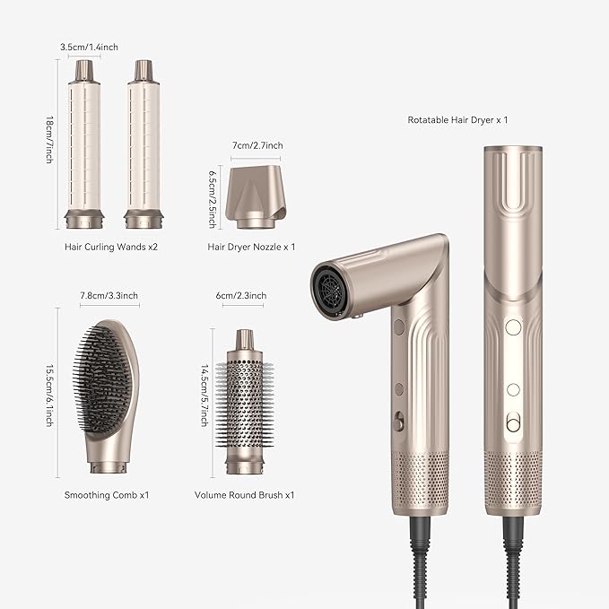 5-in-1 Professional Hair Dryer Brush, Effortless Auto-Wrap Curlers with 110,000 RPM High-Speed Motor, Fast Drying & Volumizing Without Heat Damage, Includes Storage Case - Best Gift for Women