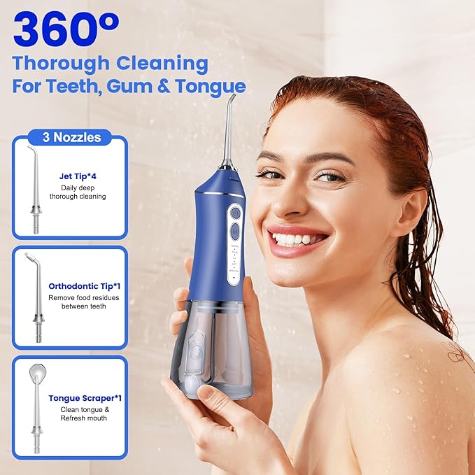 Water Picks for Teeth Cleaning and flossing, 5 Modes Rechargeable Cordless Oral Irrigator 320ml Water Tank Teeth Cleaner, IPX7 Waterproof Portable Electric Dental Flossers for Home and Travel,Blue