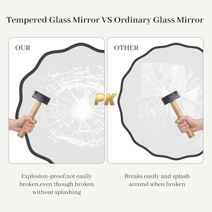HOMECOOKIN 24 Inch Wavy Round Wall Mirror, Round Wavy Wall Mirror with Aluminum Frame for Bathroom Upgrades, Hotels, Dressing Tables,Farmhouses