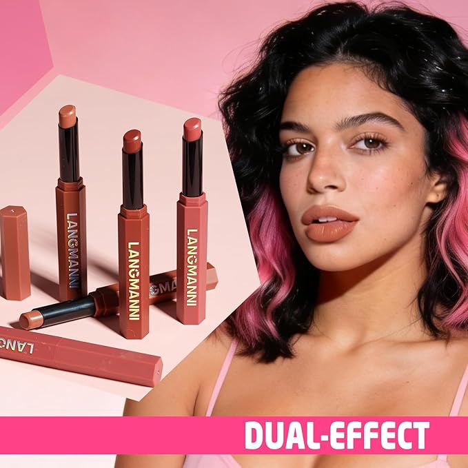 Jolilab 2Pcs Velvet Matte Lipstick Nude Matte Soft Dark Color Stick High Pigmented Long-Lasting Waterproof Lip Stick Lip Balm Beauty Cosmetics Gift for Women(#03+04)