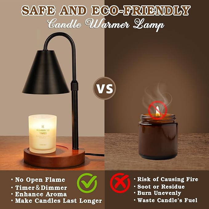 Candle Warmer Lamp With Timer Dimmable 2 Pack, Birthday Valentines Day Gifts for Women Mom, Modern Candle Lamp, Black Candle Warmer for Jar Scented Candles, Home Decor, Wax Melt Warmer with 4 Bulbs