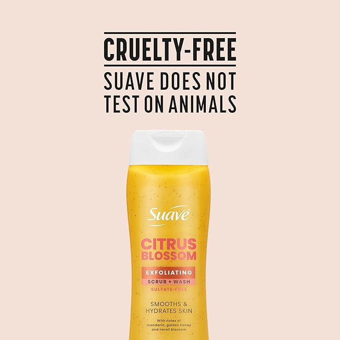 Suave Citrus Blossom Exfoliating Body Wash & Scrub with Glycerin & Vitamin E, Sulfate-Free Hydrating Cleanser for Soft, Smooth Skin, 6 Count, 18 FL OZ EA