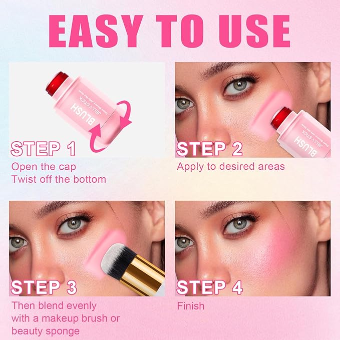 2 Pcs Jelly Blush Contour Stick for Cheeks Eyes Lips Lightweight Dewy Finish Blush Stick Waterproof Long Lasting Lightweight, Sheer & Buildable Color Makeup Set for Wome (SET A)