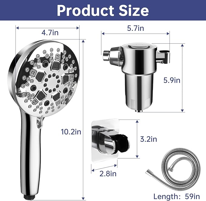 Filtered Shower Head with Handheld, High Pressure 9 Spray Mode Showerhead with Filters, 20 Stage Shower Filter Head for Hard Water, Anti-clog Nozzles, 59" Hose,Showerhead with Built in Power Wash Mode
