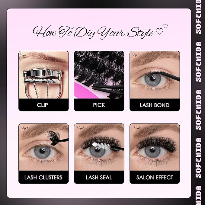 Lash Extension Kit Thick Lash Cluster Kit 10-18mm Volume Eyelash Clusters D Curvature Cluster Eyelash Extensions Kit 3D Wispy Lash Clusters DIY Lash Extension Kit(60D 80D-10-18MIX Thick Kit)