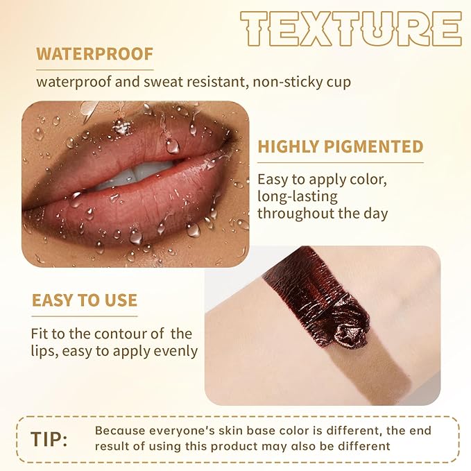 Peel Off Lip Liner Stain Tattoo, Long Lasting Waterproof Lip Stain Peel off, Tattoo Brown Lip Liner and Lip Gloss Combo, Non-Stick Cup Nourishing Lip Gloss Set Lipstick Makeup