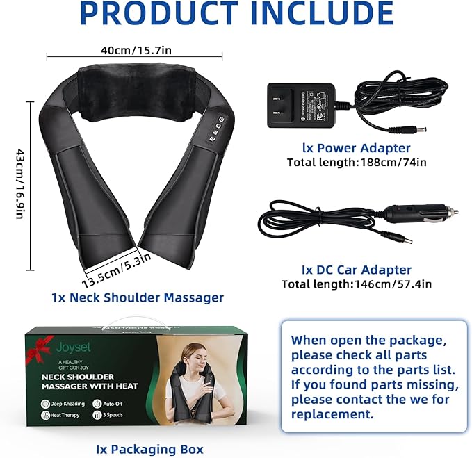 Joyset Shiatsu Neck and Back Massager with Heat,Electric Shoulder Massager for Pain Relief Deep Tissue,3D Kneading Massage with Cloth Cover Easy to Clean Best Gift for Men Women Parents