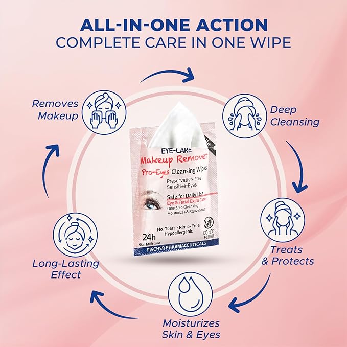 Dr. Fischer Makeup Remover Wipes - Sensitive Skin Formula, Individually Sealed, No Rinse, Eyes and Face Safe