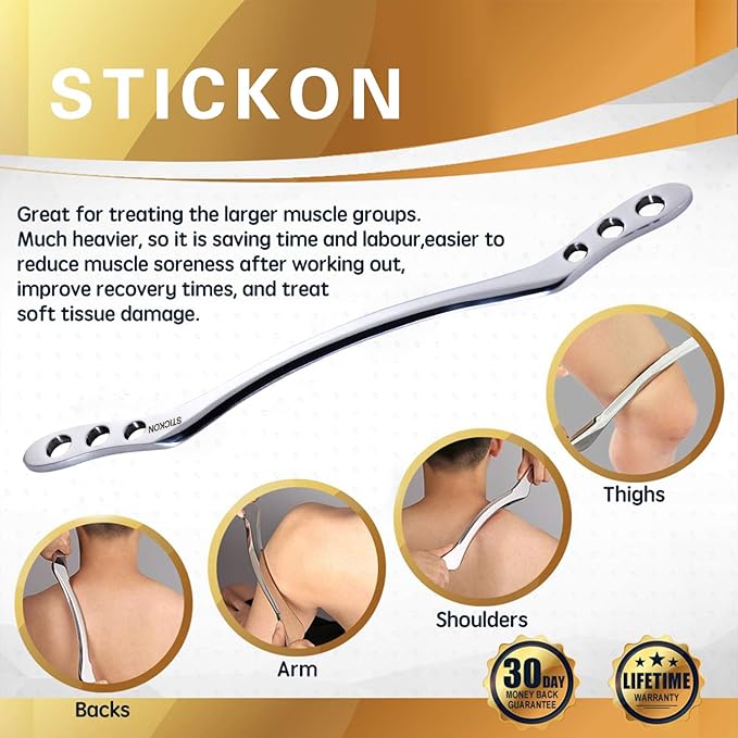 STICKON Stainless Steel Gua Sha Scraping Massage Tool IASTM Tools Great Soft Tissue Mobilization Tool (M Shape)