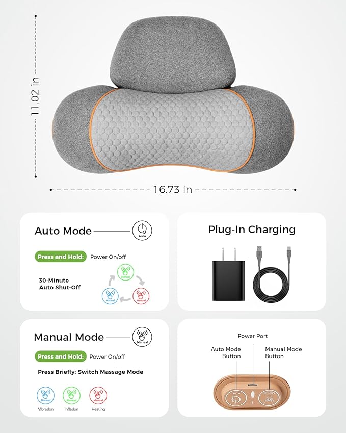 3-in-1 Neck Massager for Pain Relief Deep Tissue with Heat, Portable Memory Foam Cervical Massager Pillow with Traction for Neck Hump Comfort & Shoulder Relaxation at Home/Office/Travel (Corded)