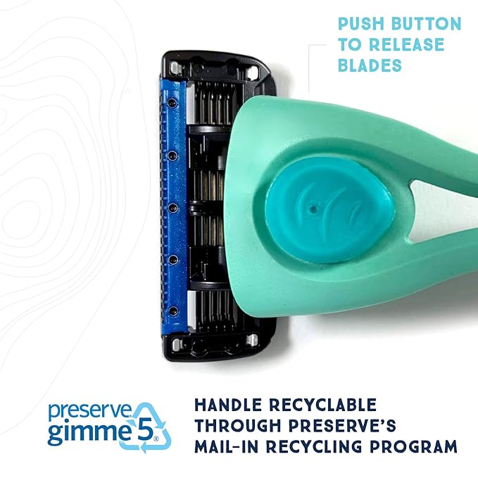 Preserve POPi Shave 5 Razor System Made with Recycled Ocean Plastic and 5-blade cartridge, Charcoal Grey