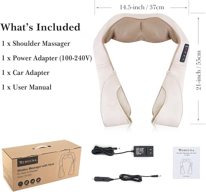 TRIDUCNA Shiatsu Neck Shoulder Back Massager with Heat - Electric Deep Tissue 3D Kneading Massage Pillow for Lower Back, Calf, Legs, Full Body Muscle Relaxation, Home, Office, and Car Use