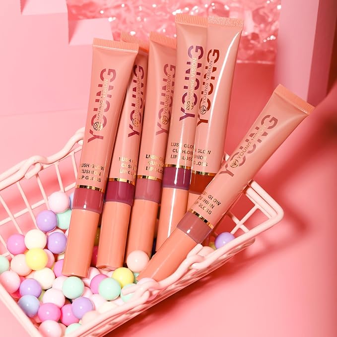 YOUNG VISION Hydrating Liquid Lipstick & Gloss Tint, Oil Infused, Cushion & Puff Applicators, Versatile Nude to Red Shades,Labial Liquido & Brillo Labial