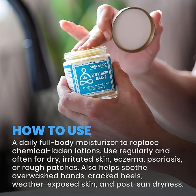 Green Goo Dry Skin Salve, All-Natural Moisturizer for Hydrating The Body & Face, Helps Alleviate Symptoms of Chronic Skin Conditions, 4 Oz