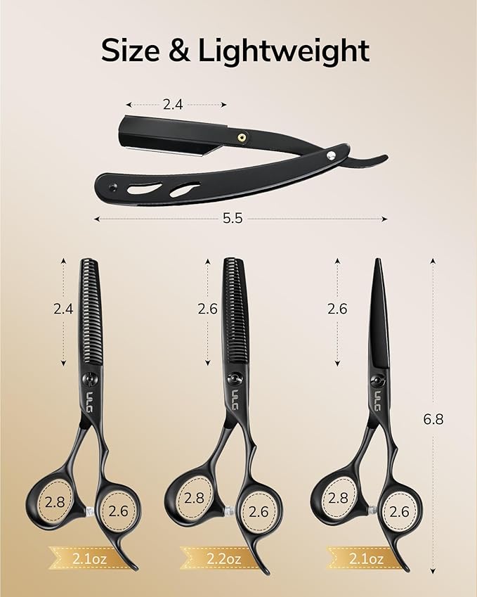 ULG Hair Cutting Scissors Set Professional Thinning Scissors for Hair Cutting All-in-One 9 Pcs Hairdressing Shear Set with 3 Professional Barber Shears for Salon & Home