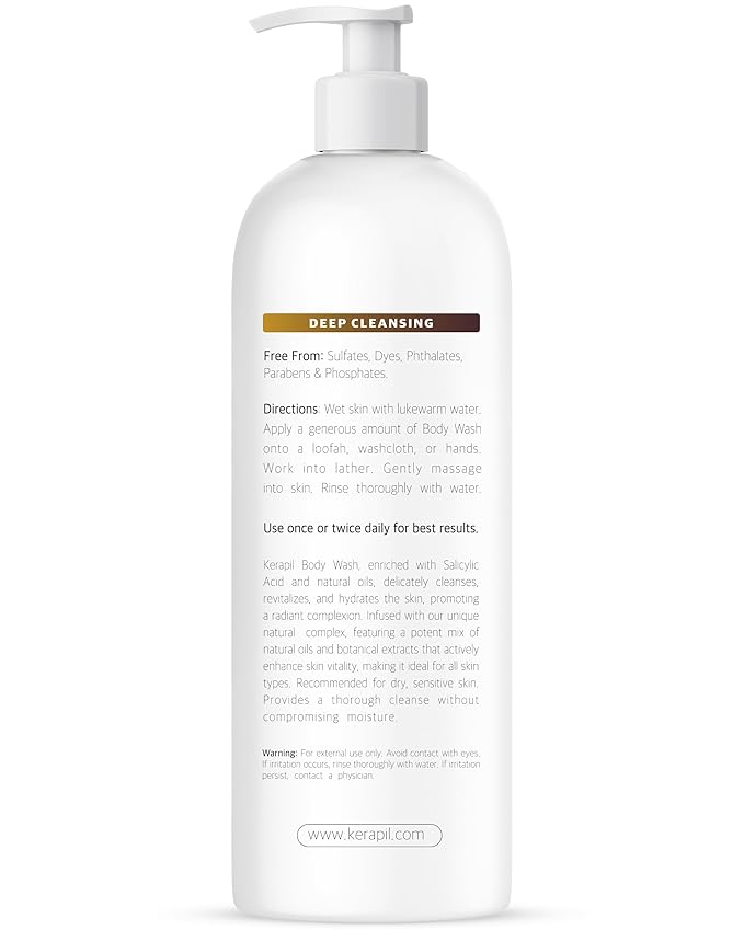 KERAPIL Exfoliating Body Wash with Salicylic Acid - No Dry Out, Gentle Exfoliates Rough and Bumpy Skin, Body Acne Wash, BHA & AHA - Coconut and Vanilla Salicylic Acid Body Wash - (16 fl oz x 2)