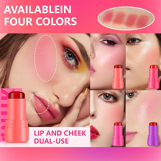 2 Pcs Milk Jelly Blush,Jelly Tint Blush Stick Stick (03#+04#)