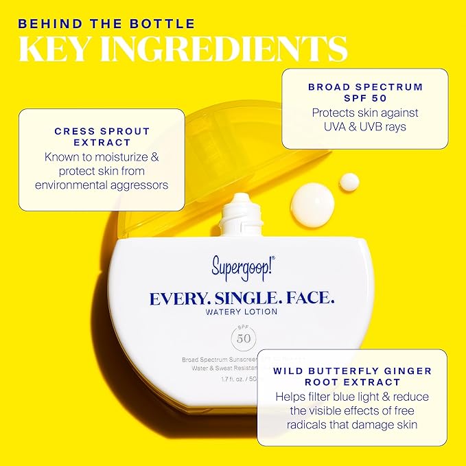 Supergoop! Every. Single. Face. Watery Lotion - 1.7 fl oz - Broad Spectrum SPF 50 PA++++ Sunscreen Lotion - Water & Sweat Resistant - All Skin Types