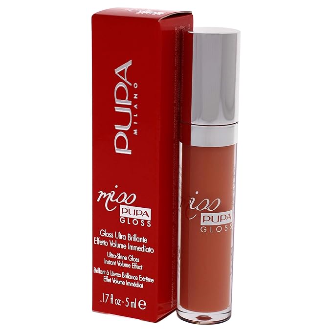 Pupa Milano Miss Pupa Gloss Lip Gloss - Ultra Shiny Gloss - Delivers Immediate Volume Effect - Soft Gel Texture Glides Smoothly on Lips without Stickiness - 201 Tender Apricot - 0.17 Oz