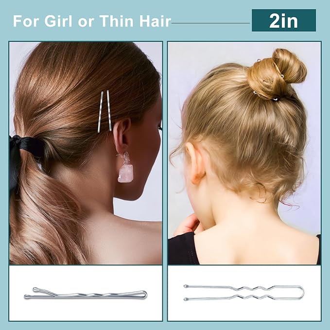 TsMADDTs Hair Pins Kits, 200 pcs Silver Bobby U Shaped Pins for Women Hair Styling, Buns with Plastic Box, 2.4in & in