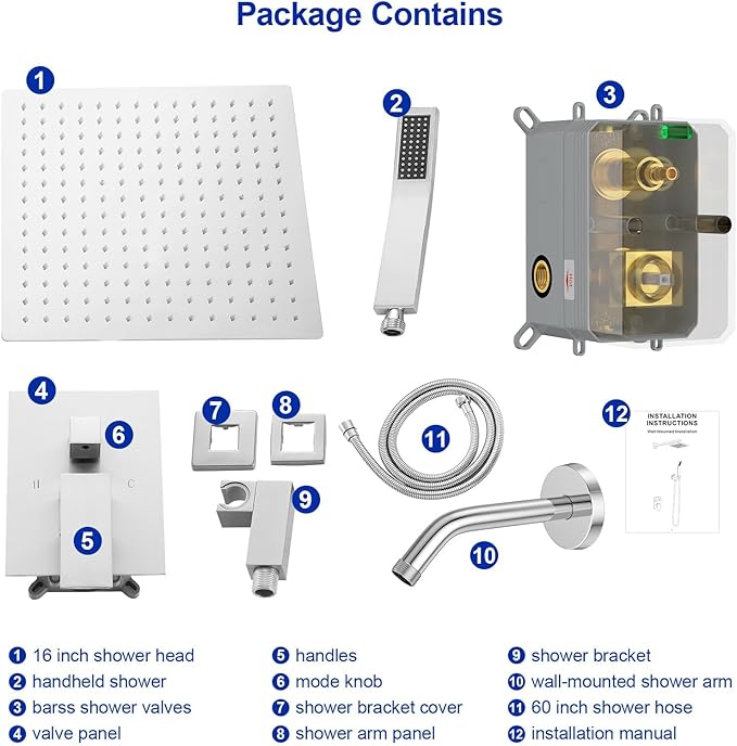 Dcolora 8 In. Rainfall Shower System with Handheld, Chrome Shower Faucet Set for Bathroom, Brass Valve, 304 Stainless Steel, Anti-Scald cUPC Certified (Polished Chrome, 8 Inch)