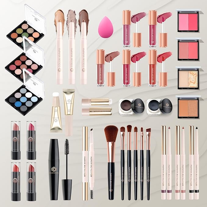Color Nymph Professional Makeup Kits For Girls, Teenage Girls Makeup Kit with Storage Case Make Up Kit For Women Cosmetics Full Kit, Individual Packing Eyeshadow Blush Lipstick Mascara etc -Gold