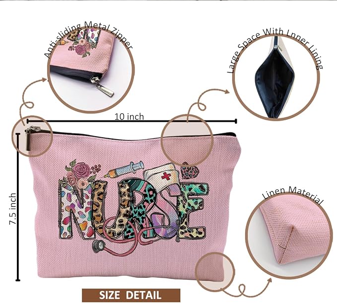 QGFM Nurse Makeup Bags,Nurse Gifts for Women,Nurse Cosmetic Bags With Zipper,Nurse Gifts for Nursing Student,Student Nurse Gifts(Pink)