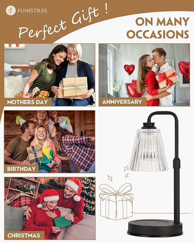 Candle Warmer Lamp With Timer Dimmable, Birthday Valentines Day Gifts for Women Mom, Adjustable Candle Warming Lamp with 2 Bulbs, Black Candle Lamp Warmer for Jar Scented Candles, Home Decor