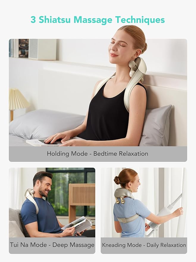 SKG Neck Massager for Pain Relief Deep Tissue Shiatsu Neck and Shoulder Cordless Neck Massager with Heat Valentine Gifts for Men and Women Dad Mom Grandpa H7 Ultra Beige