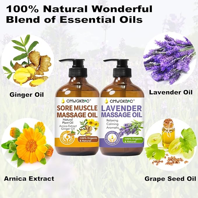 Valentines Day Gifts for Him Her,Gift for Women Men,Massage Oil for Massage Therapy,Lymphatic Drainage-Ginger Oil Sore Muscle Arnica Oil &Lavender Oil Relaxing Massage Oils for Date Night,Massage Ball