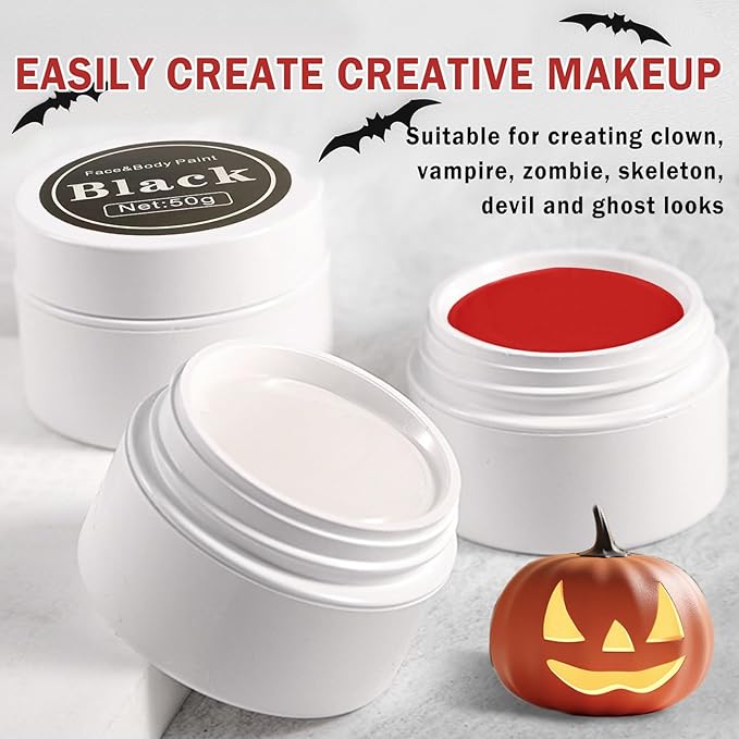 Clown Makeup Kit,Red Black and White Face Painting Kit Professional,Clown Face Paint Halloween Makeup with Brushes,Oil Based Body Paint for Adults,Joker Vampire Zombie