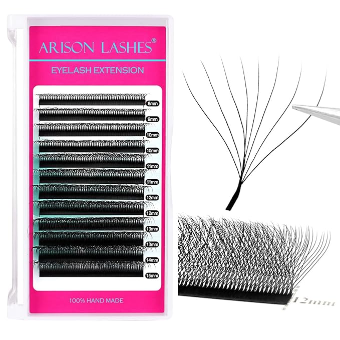 8D W Shape Eyelash Extension Premade Fans Volume Lash Extension Easy Fanning False Lashes Matte Black Volume Premade Cluster W Lashes(0.07-D-8-15mm)