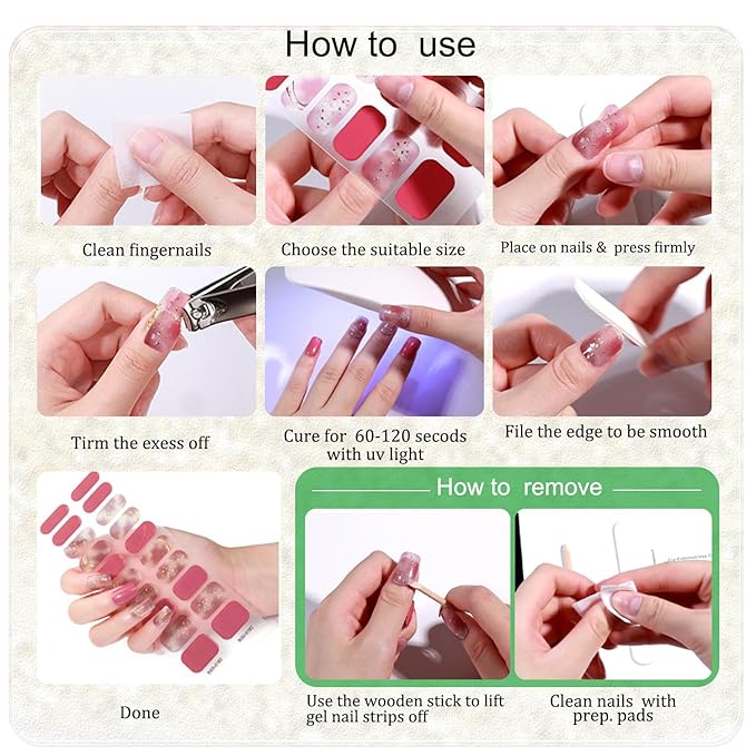 WOKOTO 2 Sheets Semi Cured Gel Nail Strips (Beige)-16 Pcs Per Sheet Gel Nail Stickers | Gel Nail Wraps | Uv Light Required, Salon Quality, Real Nail Polish Strips Stick On Nails Kit With Nail File