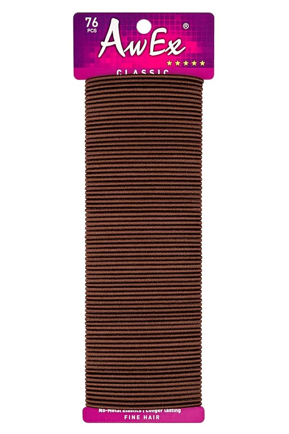 AwEx Brown Hair Ties for THIN Hair, 76 PCS,0.09 inch (2.4 mm) in Thickness, 5.5 inches(140 mm) in Length - Hair Bands -No Metal Elastics-Ponytail Holder-Great for FINE Hair
