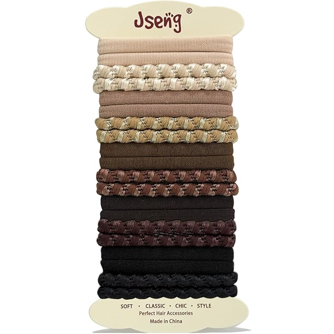 Jseng 20PCS Seamless Hair Ties for Women - Soft No Damage Elastic Braid Hair Accessories for Thick Curly Hair - Neutral