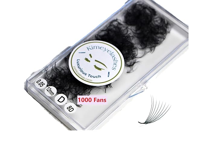 Kimeyelashes 8D 9D 10D 12D - 0.05 C and D Curl 500-1000 Premade volume fans loose Fans, Handmade eyelash extensions supplies Russian volume lash promade fan (17mm, 8D - Curl D)