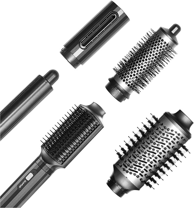 GLAMUP® FusionPro™ 6 in 1 Hot Air Styler- Wrap Curler & Thermal Brush Straightener, High Speed Hair Dryer, Round Brush, Volumizer, Hair Styling Gift Set with Travel Bag, Blow Dryer Brush