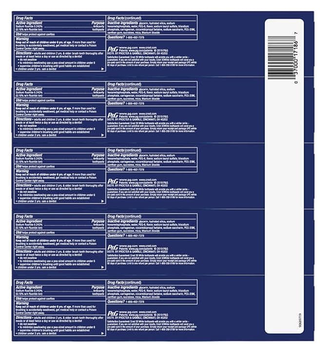 Crest 3D White Advance Whitening Flavoride Anticavity Toothpaste 5 Pack 5.6 Oz Net Wt 28 Oz