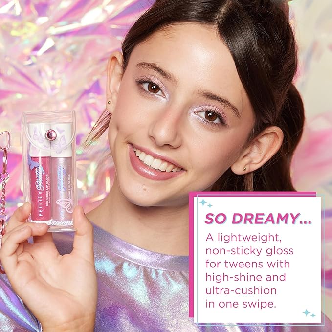 Petite 'N Pretty So Dreamy 10K Shine Lip Gloss Duo—Makeup for Girls, Kids, Tweens, Teens—High Shine, Lightweight, Made in the USA (First Freeze and Rosy Dreams)—Limited Edition