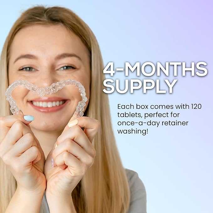 Venus Visage Retainer Cleaner Tablets, Dental Appliance and Denture Cleaning Tablets, Aligners and Night Mouth Guard Cleaner, 120 Pieces