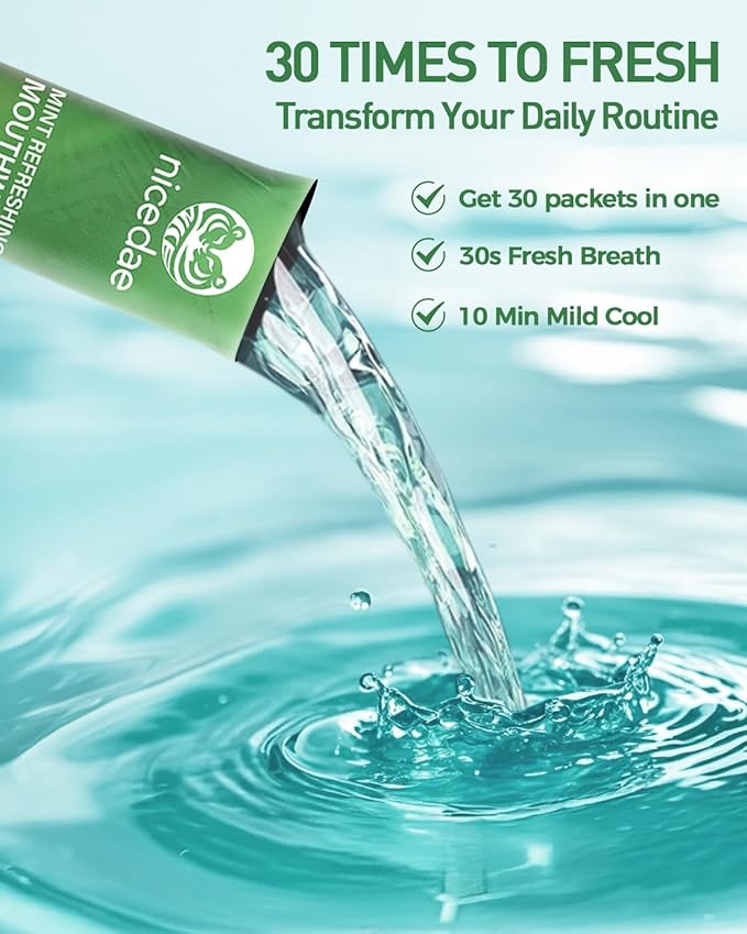 Travel Size Mouthwash Portable Packets Alcohol-Free & Fluoride-Free Fresh Mint Mouth Wash 30 Individual Wrapped Cruise Essentials