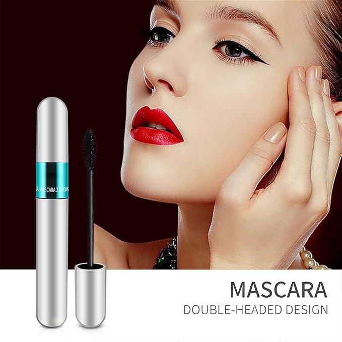 2 Pack 2 in 1 5x Longer Washable Mascara, 4D Silk Fiber Lash For VIBELY Mascara, No Clumping, Long-lasting Black