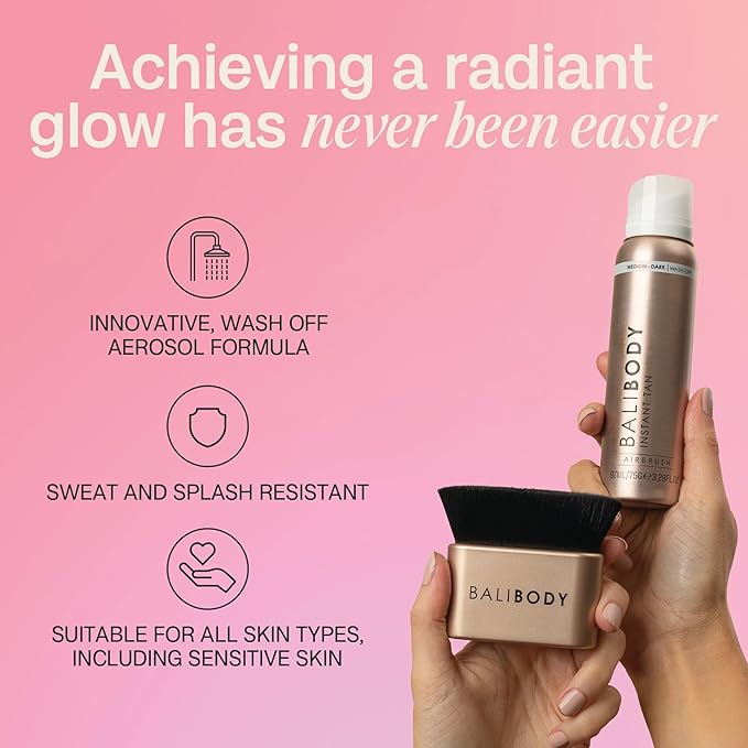 Bali Body Instant Tan Medium-Dark | Skin Perfecting Aerated Spray, Instantly Flawless Airbrushed Bronzed Finish | Soothing for All Skin Types | Vegan, Cruelty Free, Australian Made (97 ml/3.28 fl oz)