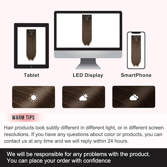 FLUFYMOOZ 6PC Clip in Hair Extensions 24" Straight Long Extensions for Women Synthetic Hairpiece (Chestnut Brown)