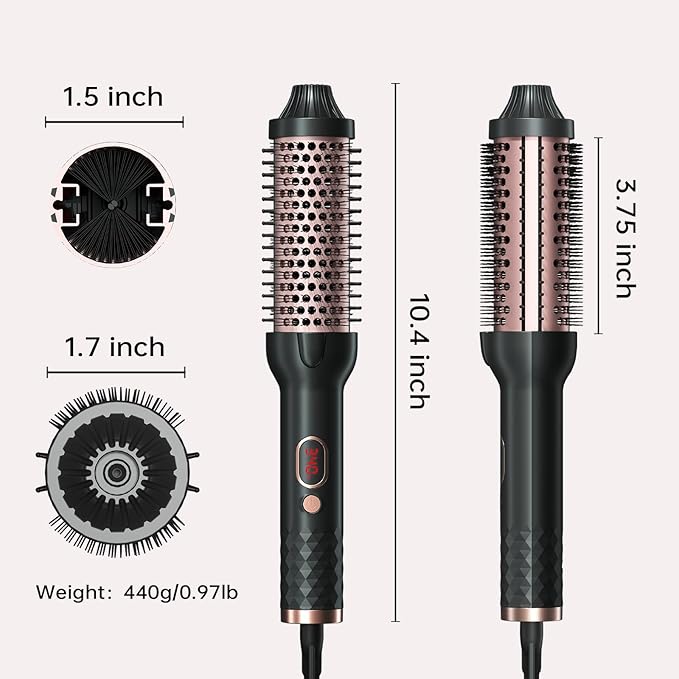 Thermal Brush, 1.5 Inch Heated Round Brush for Blowout Look, 30s Fast Heating Curling Brushes with 10 Temp Settings,Negative Ions & Ceramic for Volumizing, Travel Hair Styling Tool,Rose Gold