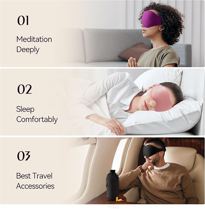 Sleep Masks for Women Men - Blackout Eye Cover for Lash Extension, 3D Contoured Sleep Mask for Side Sleeper, Soft Memory Foam, Sleep Masks for Travel, Airplane, Night(Cloud Black, Cloud Blue)