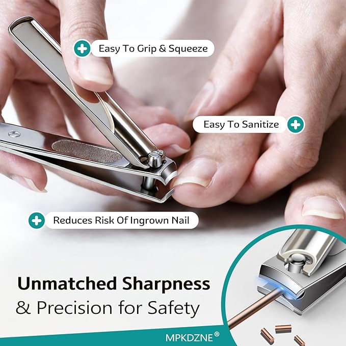 Pro 5-in-1 Nail Clippers Set for Men & Women. Ultra Sharp Stainless Steel Manicure Kit w/Angled Trimmer in Luxury Leather Case. Travel & Home Use
