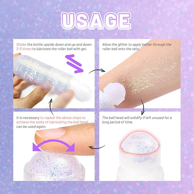 DAGEDA Body Glitter Gel, Roll-on Face Glitter for Mermaid Makeup Festival Rave Accessories, Holographic Hair Glitter Gel,Body Shimmer Halloween Makeup for Rave Party (Neon)