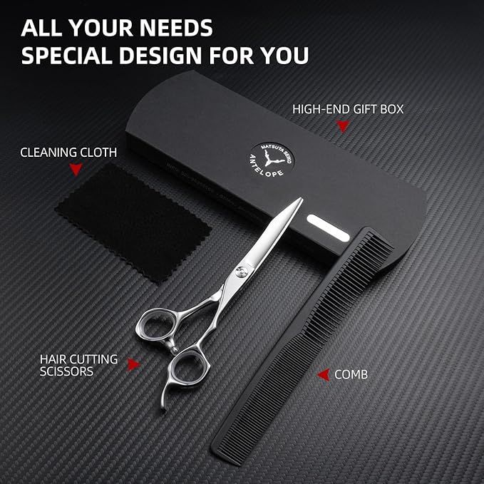 6 Inch Professional Hair Cutting Scissors, VG10 Japanese Steel Barber Shears with Convex Edge, Lightweight Ergonomic Design for Salon, Barber & Home Use